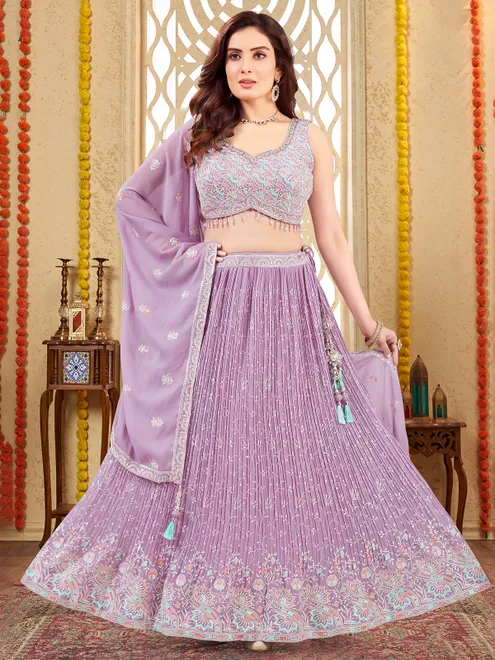 Lilac purple georgette lehenga choli with embroidery work