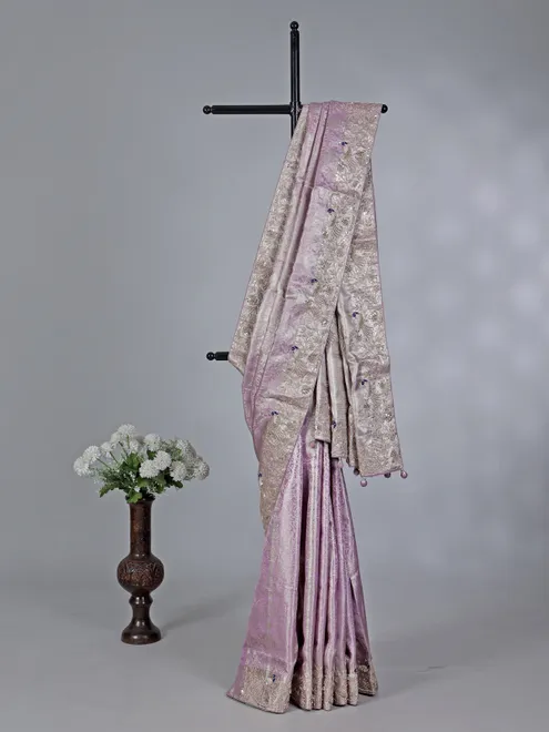 Lilac purple kanjivaram silk wedding wear saree