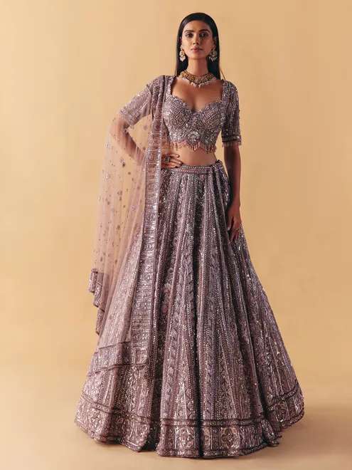 Lilac purple net lehenga choli with diamond radiance
