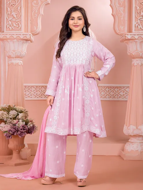 Lilac purple pakistani style silk salwar suit