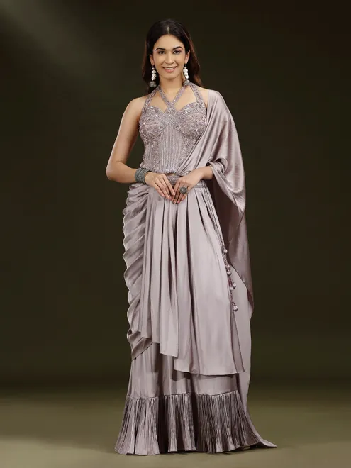 Lilac purple satin silk designer lehenga choli