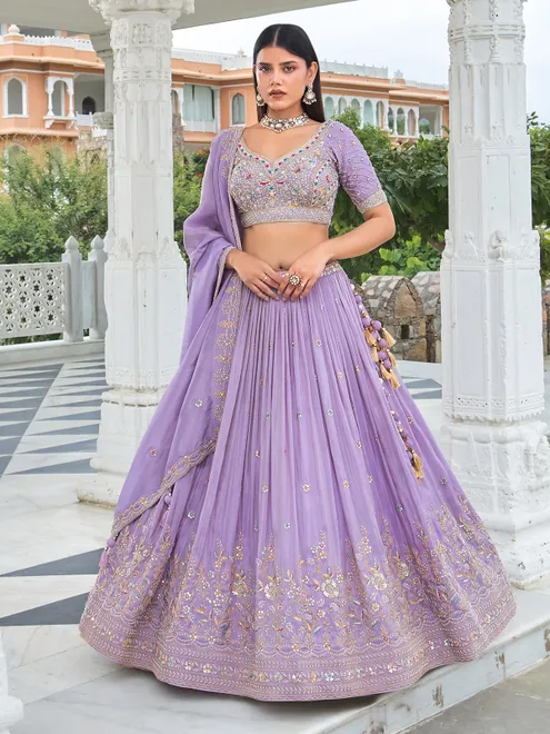 Lilac purple silk embellished lehenga choli