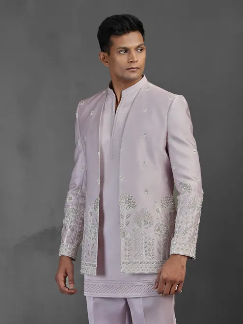 Lilac purple silk Indowestern set for wedding ceremonies