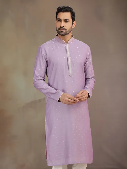 Lilac purple silk kurta pajama with zari work
