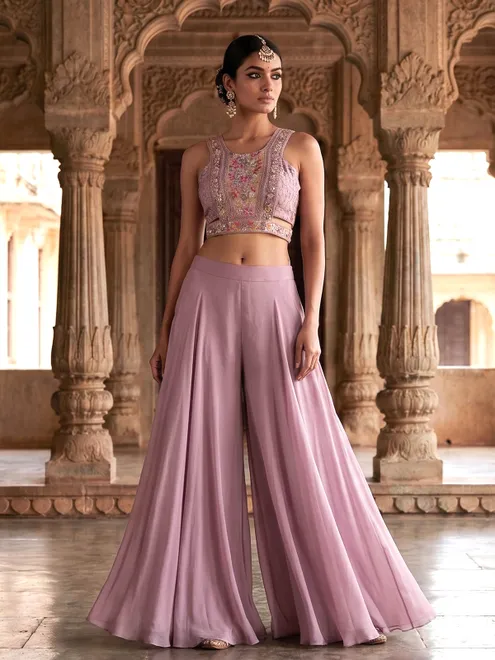 Lilac purple stylish festive palazzo suit