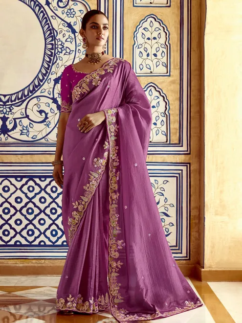 Lilac purple tissue silk saree for women