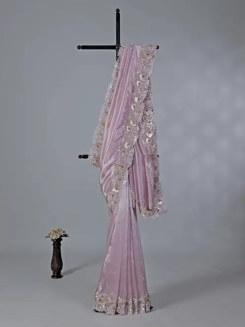 Lilac purple tissue silk saree zardosi weaving