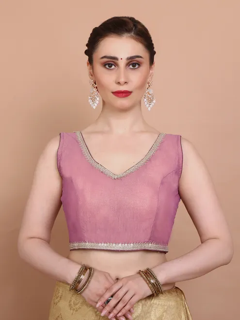 Lilac tissue silk sleeveless ready made blouse