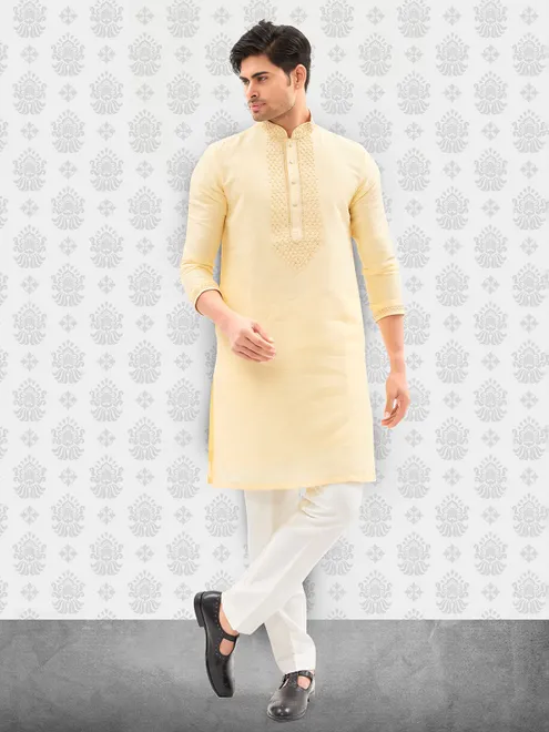 lime cotton kurta set for men