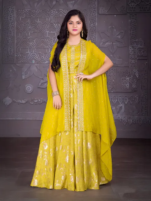 Lime green georgette palazzo suit  for wedding wear