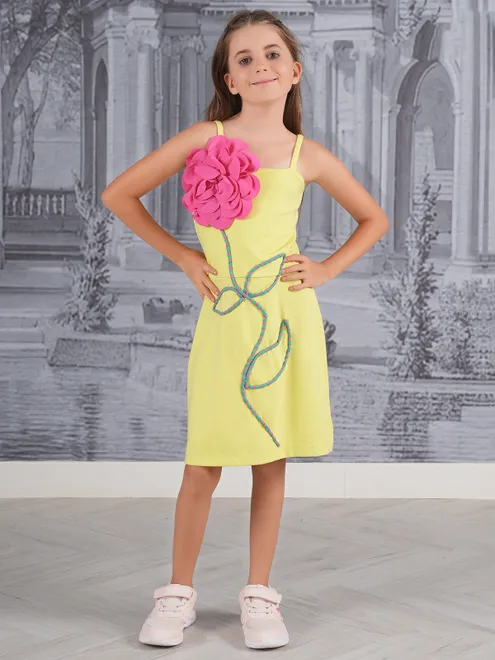 Lime yellow cotton frock for girls