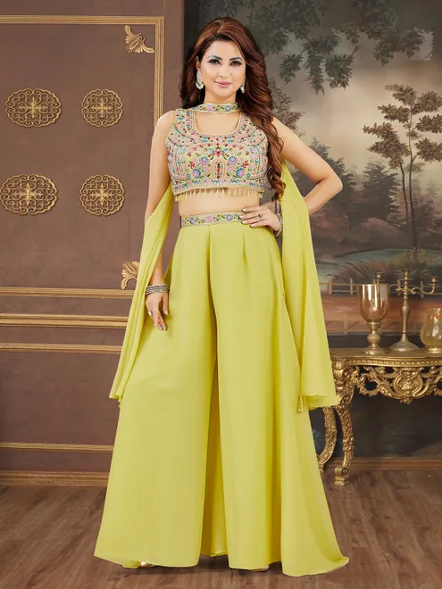 Lime yellow palazzo set with aabla detailing