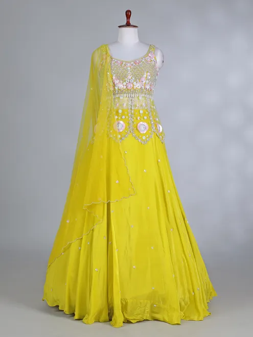 Lime yellow silk haldi lehenga choli with dupatta