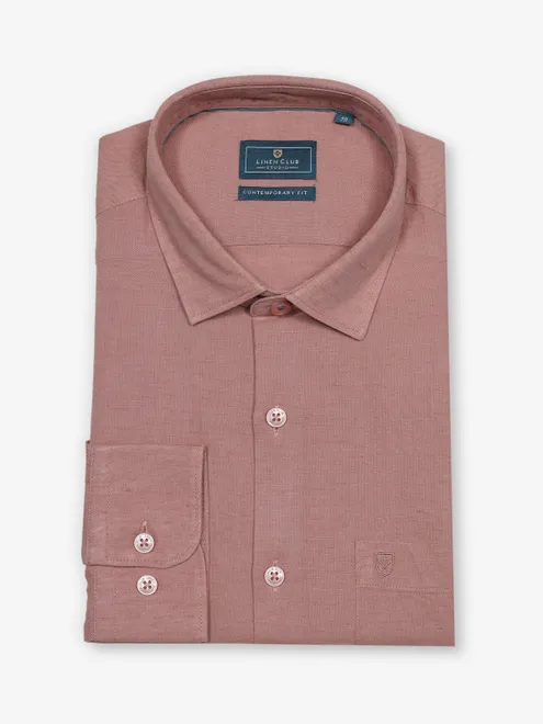 LINEN CLUB peach plain cotton shirt
