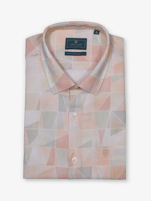 LINEN CLUB peach printed cotton shirt