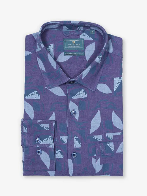 LINEN CLUB printed navy cotton shirt