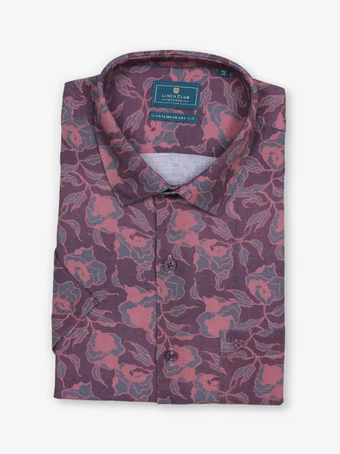 LINEN CLUB purple printed shirt