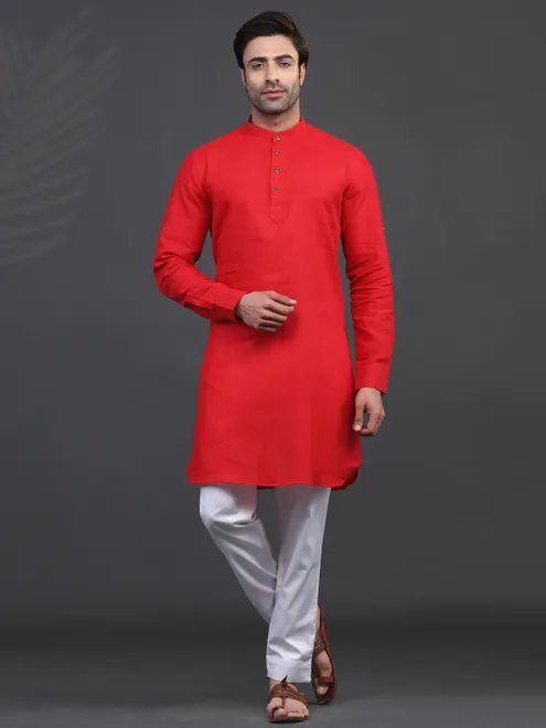 Linen red full sleeve  Men Kurta pajama