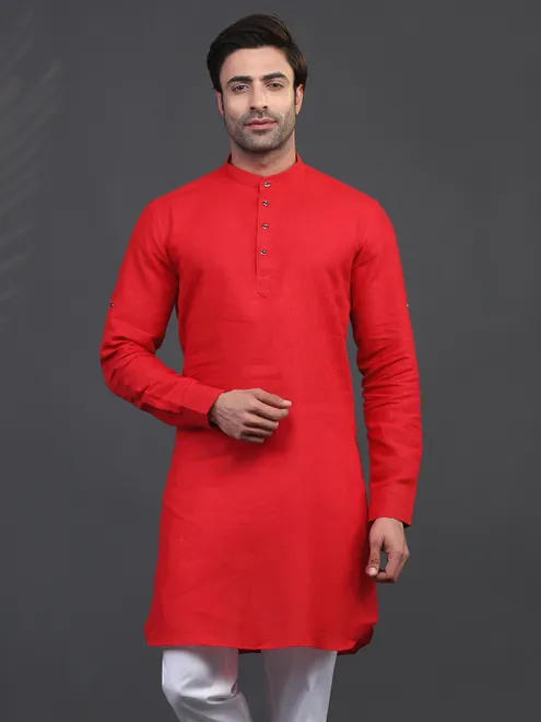 Linen red kurta for mens