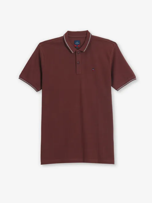 LOUIS PHILIPPE brown plain cotton t-shirt