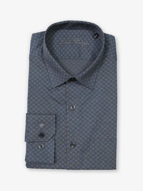LOUIS PHILIPPE grey cotton printed formal wear shirt