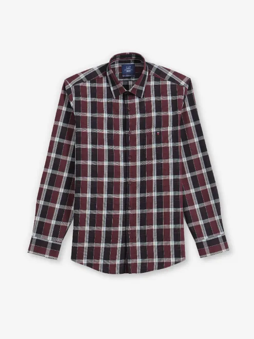 LOUIS PHILIPPE maroon checks casual shirt for men
