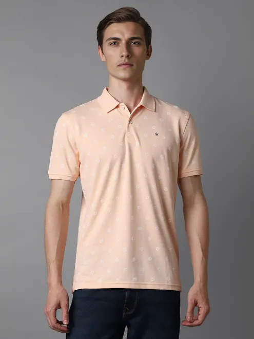 LOUIS PHILIPPE peach cotton printed polo t-shirt