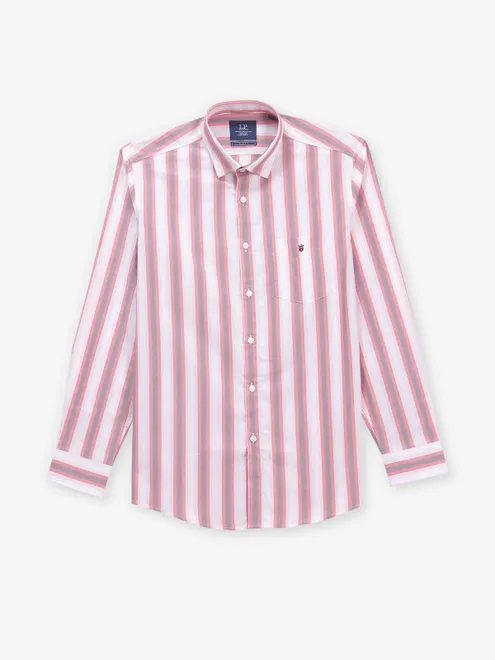 LOUIS PHILIPPE pink and white cool striped casual cotton shirt