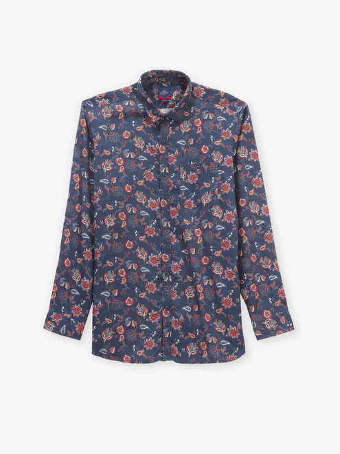LOUIS PHILIPPE printed greyish blue cotton shirt