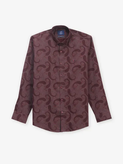 LOUIS PHILIPPE printed maroon cotton shirt