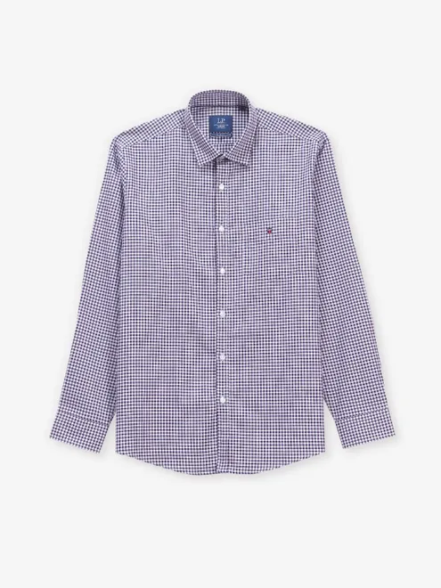 LOUIS PHILIPPE purple checkered slim fit cotton shirt