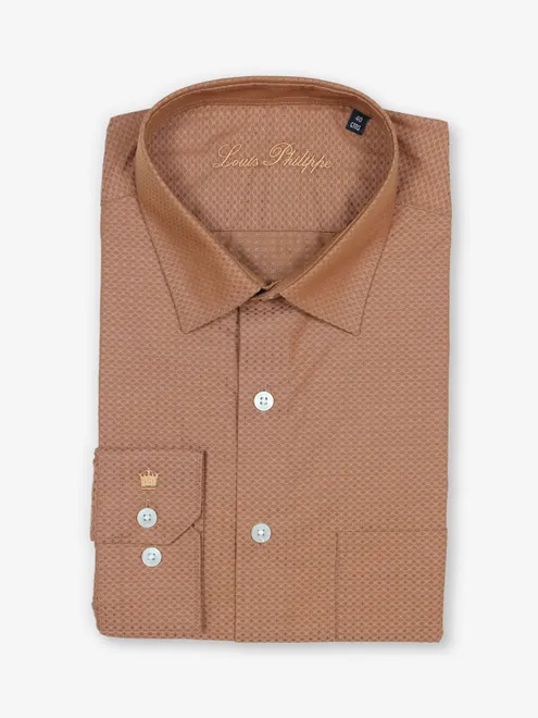 LOUIS PHILIPPE texture brown cotton shirt