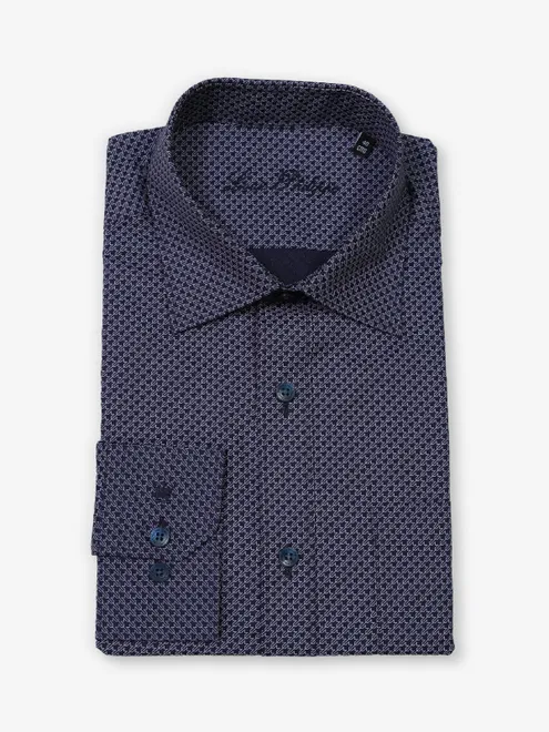 LOUIS PHILIPPE texture navy formal cotton shirt