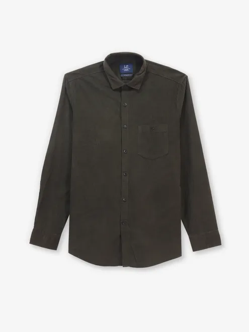 LOUIS PHILIPPE textured dark olive cotton shirt