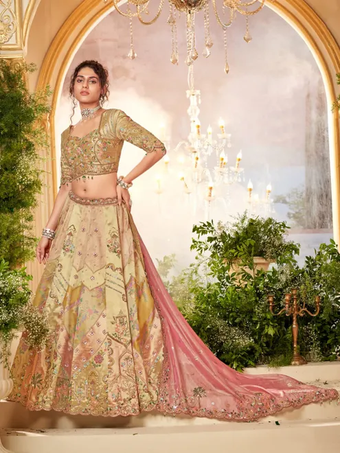 Lovely golden hue unstitched legenga choli