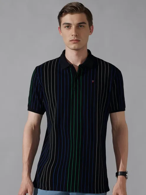LP SPORT stripe pattern black cotton slim fit t-shirt