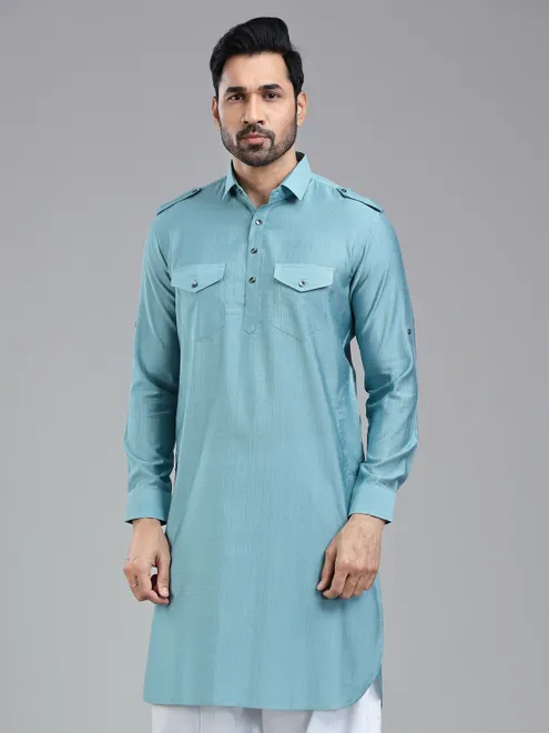 Luxurious firozi blue mens pathani kurta