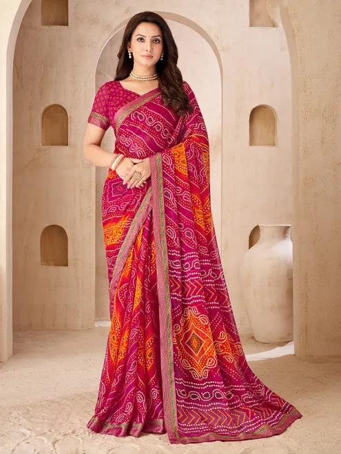 Magenta bhandari printed saree in chiffon