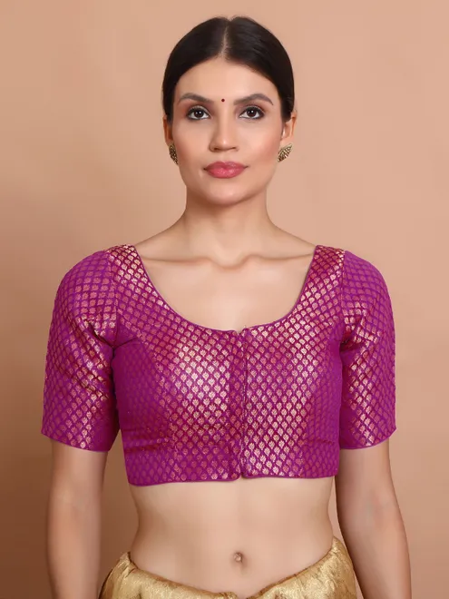 Magenta brocade half sleeve blouse with zari finish