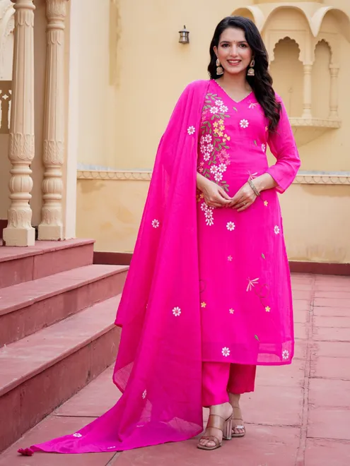 Magenta cotton festive kurti set