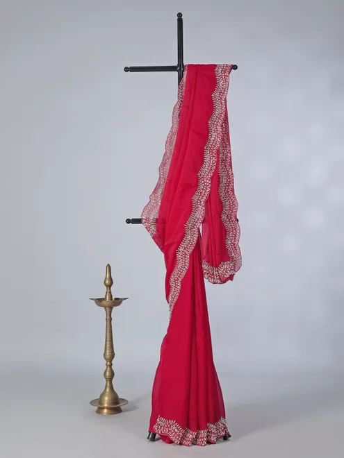 Magenta dola silk saree with cutdana and diamond work