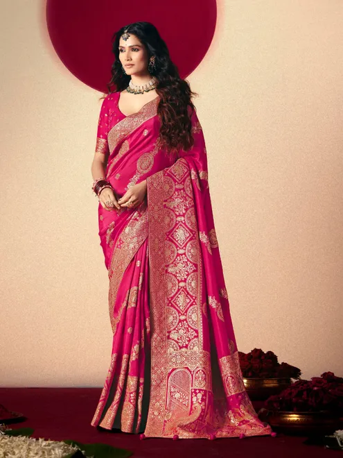 Magenta  dola silk zari weaving saree