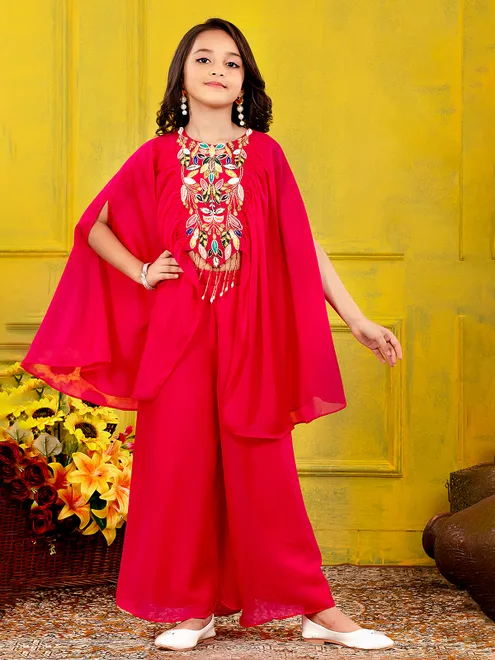 Magenta georgette designer palazzo suit for girls