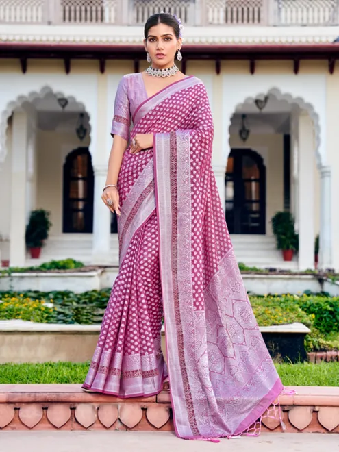 Magenta georgette saree with swarovski