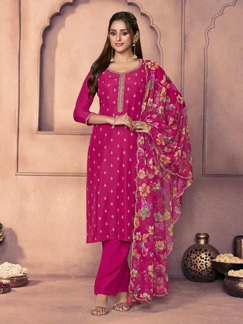 Magenta luminous zari festive pant suit for women