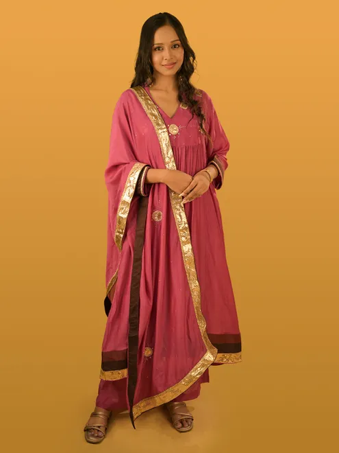 Magenta modal silk festive wear palazzo suit
