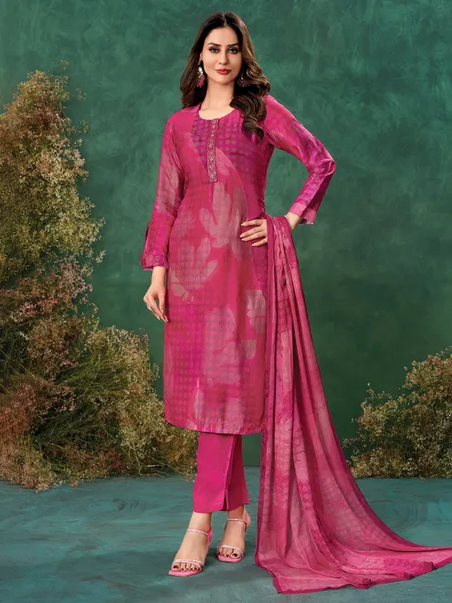 Magenta muslin printed salwar suit