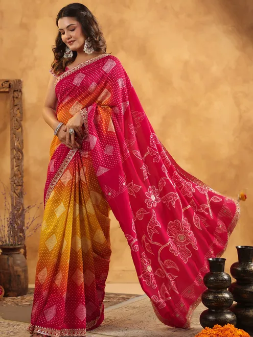 Magenta printed silk saree for wedding wear
