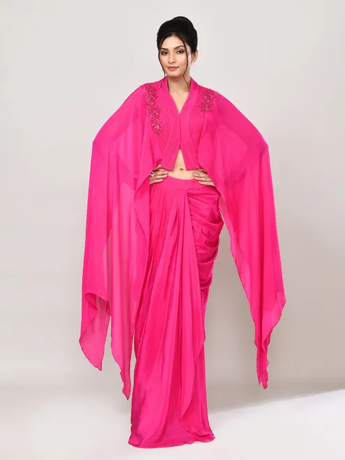 Magenta satin designer indo western suit