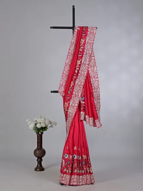 Magenta semi tusser silk saree with classic sequin and embroidery